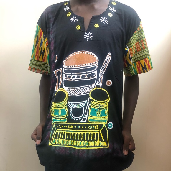 African men attire shirt with kente sleeve - Picture 2 of 7